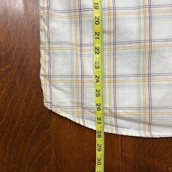 Paco Jeans Vintage Plaid Embroidered Button Down White Tan Blue Kids Size XL - Picture 11 of 11